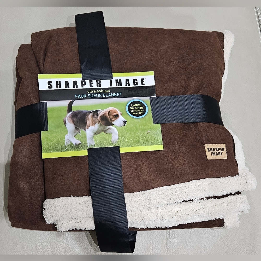 Sharper Image Ultra Soft Pet Blanket Large 54" By 38" Faux Suede Brown